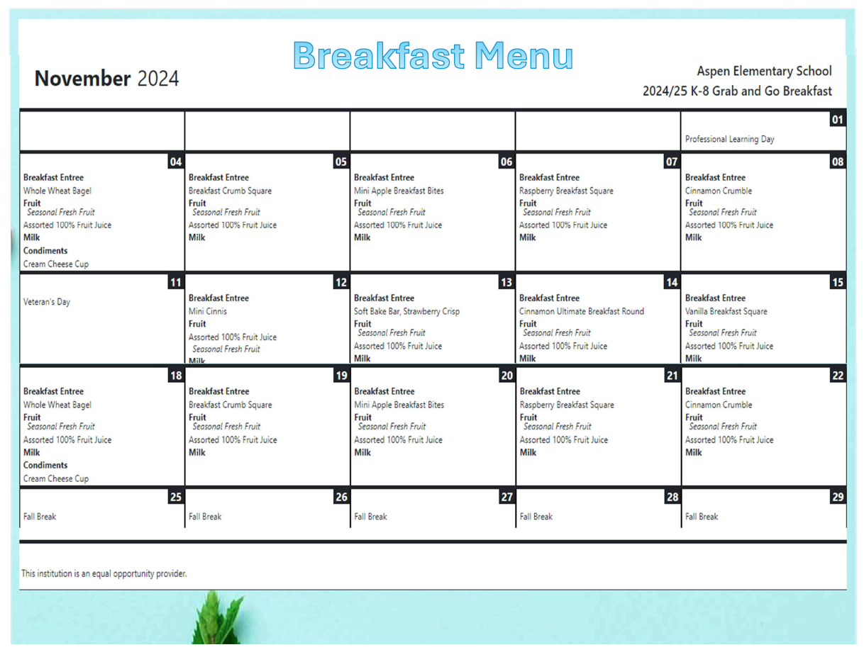 October Breakfast Menu